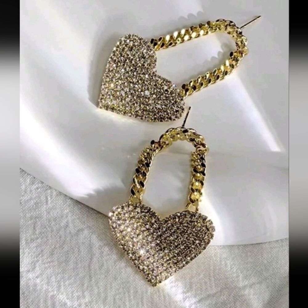 Goldplated Rhinestone Heart Dropearrings
